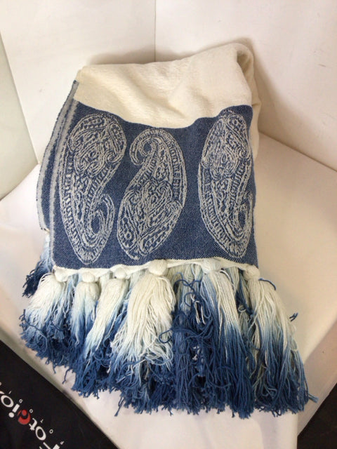 White/Blue Cotton Paisley Blanket