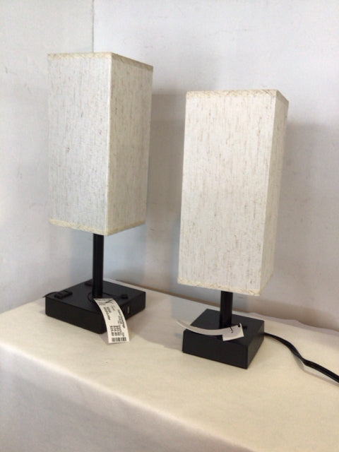 Pair Beige/Black Plastic Lamp Set