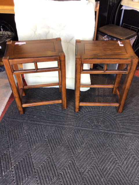 Pair Wood Side/End Brown Table