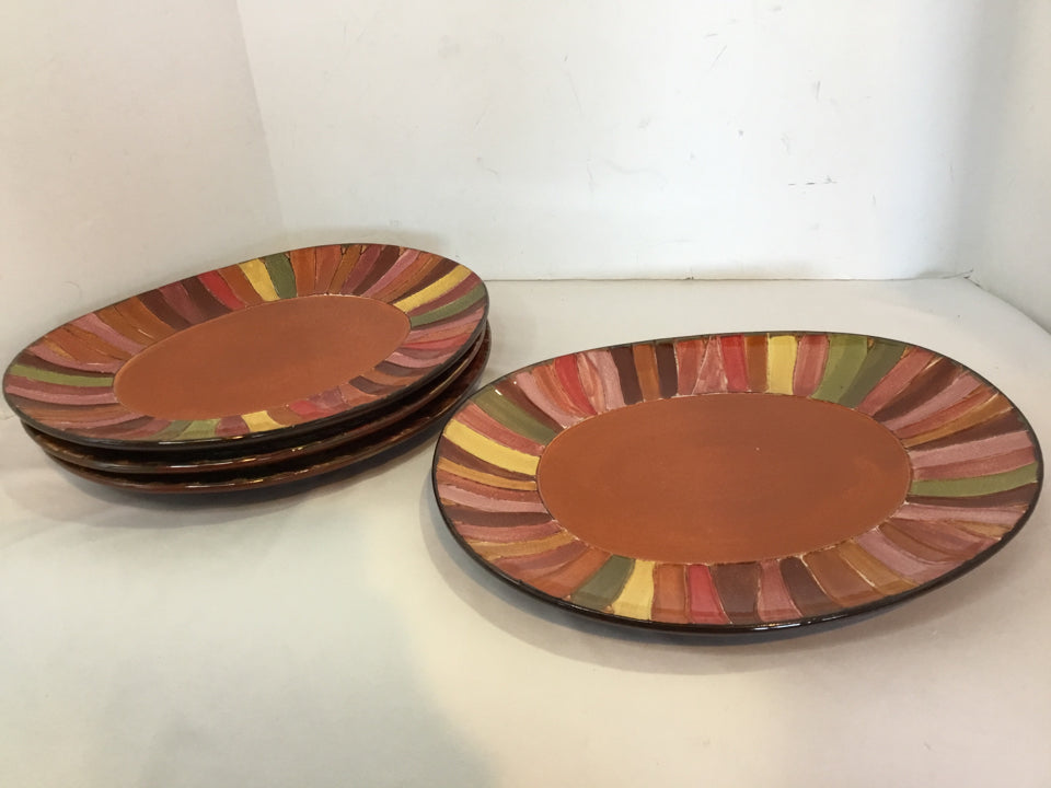 PIER 1 Set of 4 Orange/Pink Ceramic Oval Plate Set