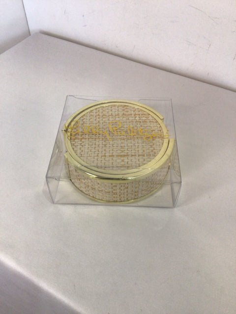 Lilly Pulitzer Gold/Cream Rafia Set of 4 Coaster Set