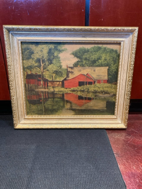 Rustic Red/Green Barn Framed Art