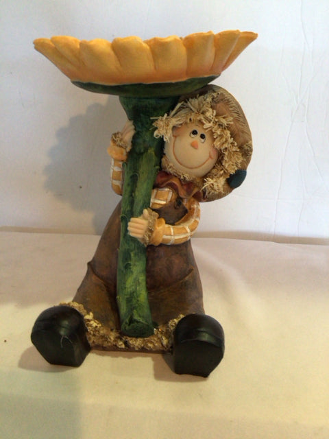 Fall Brown/Multi Resin Candle Holder Scarecrow Holiday Item