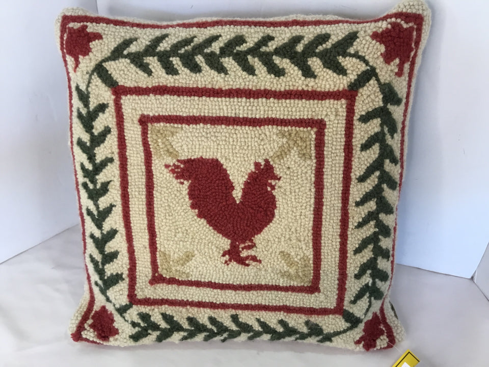 Green/Tan Needlepoint Rooster Pillow