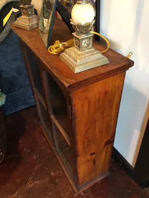 Vintage Brown Wood Glass Front Hanging Cabinet