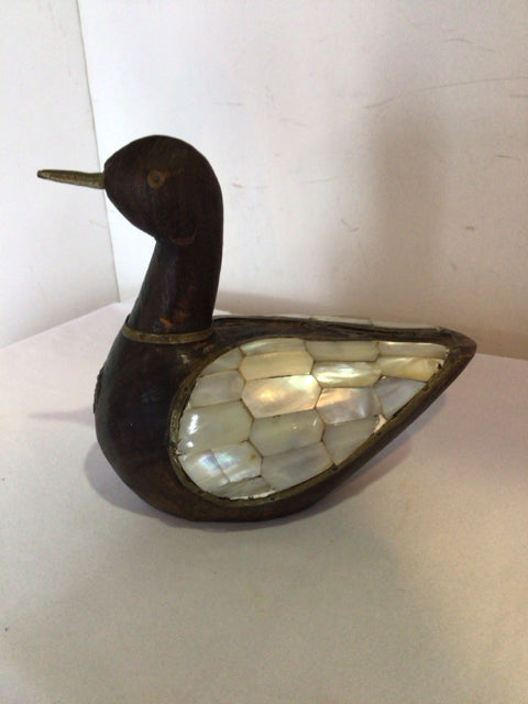 Vintage Brown/White Mother of Pearl Duck Figurine