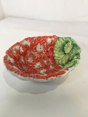 Italian Red/Green Ceramic Floral Bowl