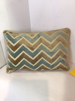 Brown/Blue Velvet Zig Zag Down Filled Pillow