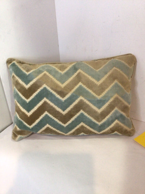 Brown/Blue Velvet Zig Zag Down Filled Pillow