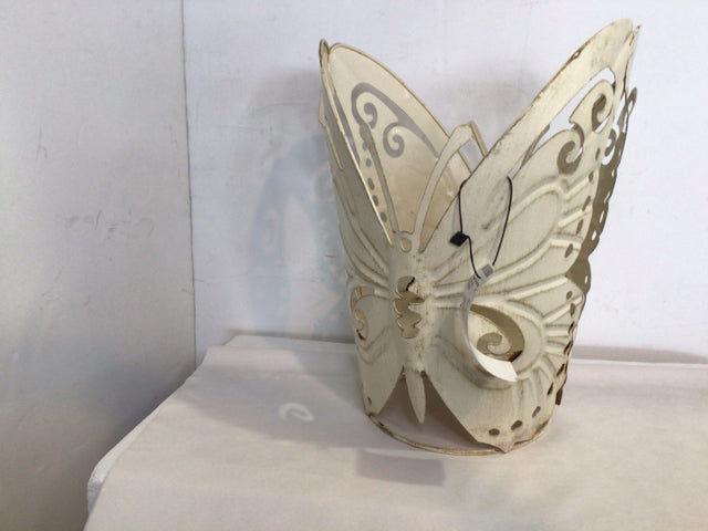 White Metal Butterfly Candle Holder