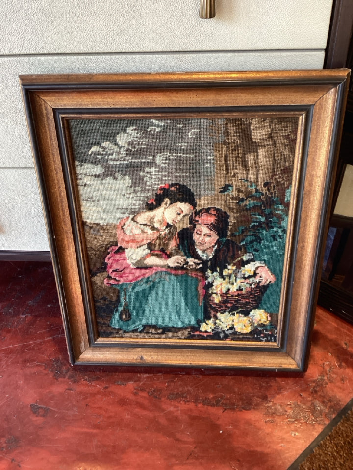Multi-Color Petite Point People Framed Art