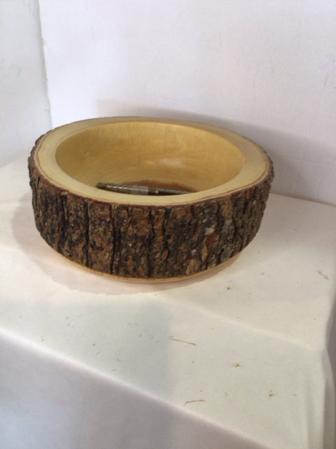Bowl Brown Carved Wood Round 2 piece Bowl