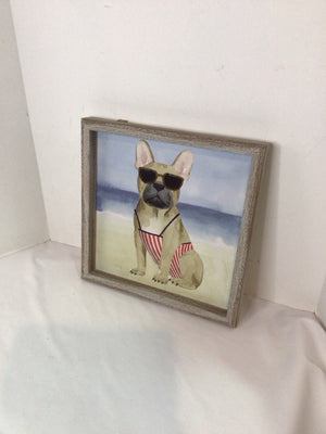 Tan/Blue Dog Beach Framed Art