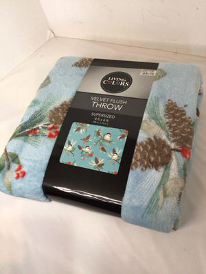 Blue/Multi Velvet Birds Throw