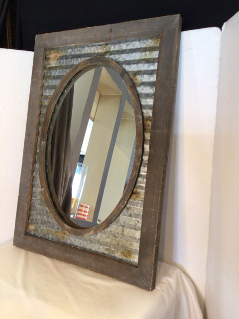 Rustic Brown/Silver Galvanized Wood Frame Mirror