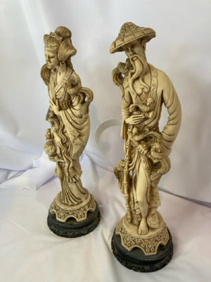 Vintage Cream/Brown Bone Chinese Pair Statue