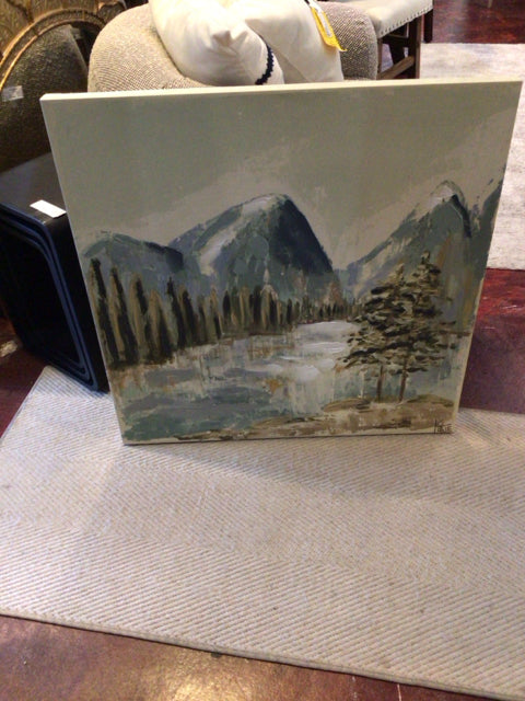 Yellow/Blue Landscape Mountain Stretch Canvas Art