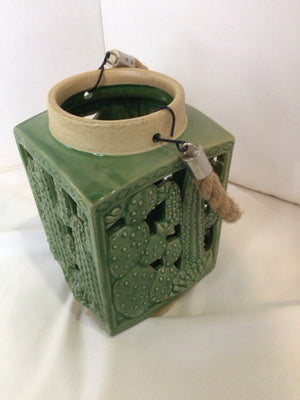Green Ceramic Cactus Lantern
