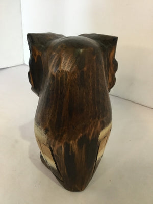 Brown/White Wood Owl Sculpture