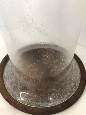 Clear/Brown Glass & Wood W/Plate Cloche
