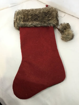 Christmas Red/Brown Polyester Stocking Checkered Holiday Item