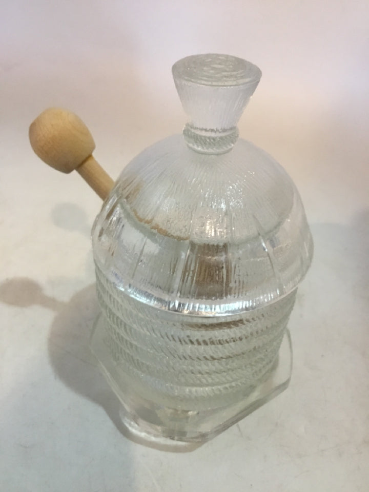 LE Smith Glass & Wood Honey Pot
