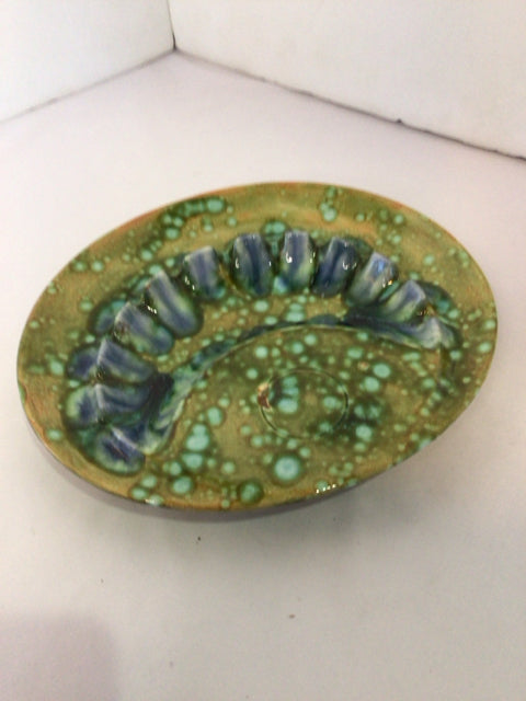 Mid-Century Green/Blue Pottery Ash Tray