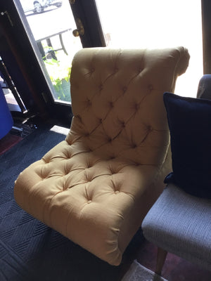 Slipper Linen Tufted Armless Gold Chair