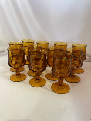 Indiana Glass Goblet Amber Thumbprint Glasses