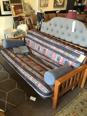 Adjustable Wood Brown/Blue Futon
