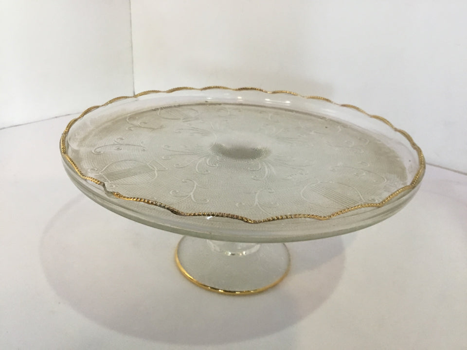 Vintage Clear/Gold Glass Cake Plate/Stand