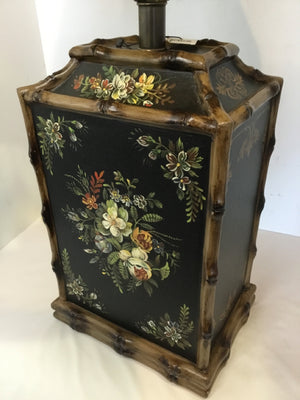 Black/Multi Wood Floral Lamp