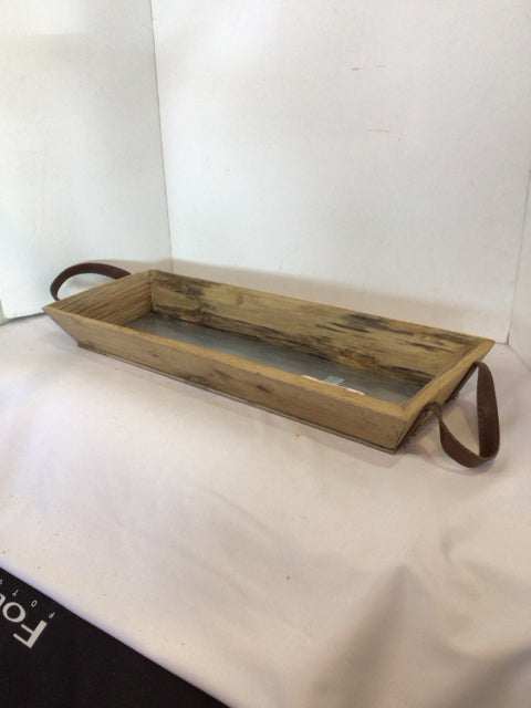 Rustic Brown Wood/Metal Handles Tray