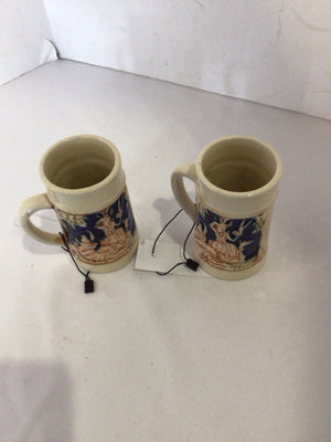 Set of 2 Cream/Blue Ceramic Mug Set