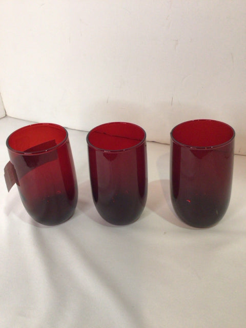 Vintage Red Glass Set of 3 Glasses