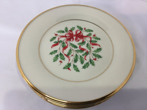 Lenox Christmas White/Gold Ceramic Holly Plate Holiday Item