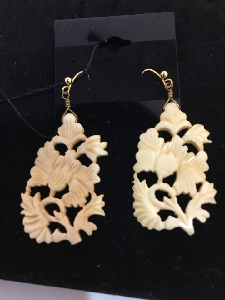 Bone Ivory Carved Earrings