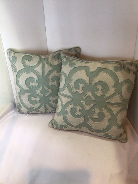 Cream/Blue Polyester Down Filled Pillow Set