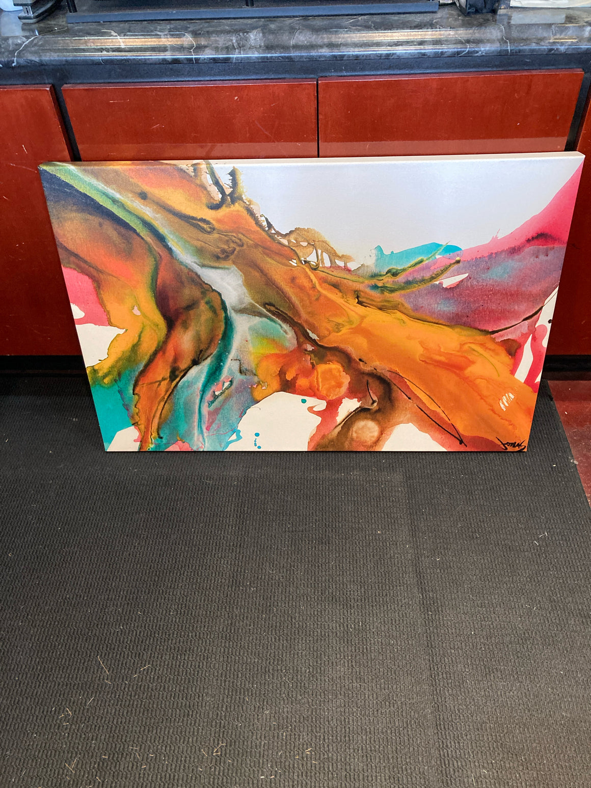 Abstract White/Red Stretch Canvas Art