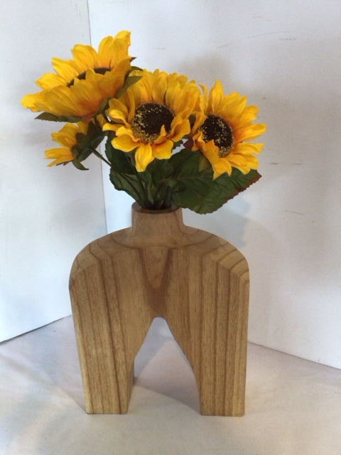 w/Flowers Natural Wood Vase