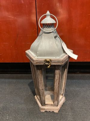 Gray Metal/Glass Lantern