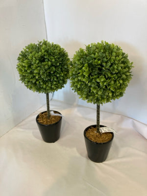 Pair Green/Black Topiary In Planter Faux Tree