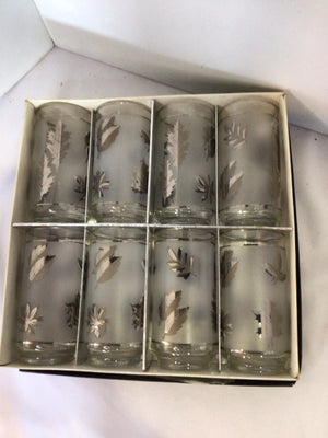 Libbey Vintage Water Frosted Glass Leaves Jar