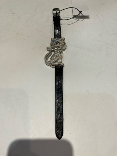 Black Rhinestone Cat Watch
