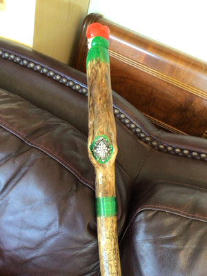 Brown/Green Wood Handcrafted Walking Stick