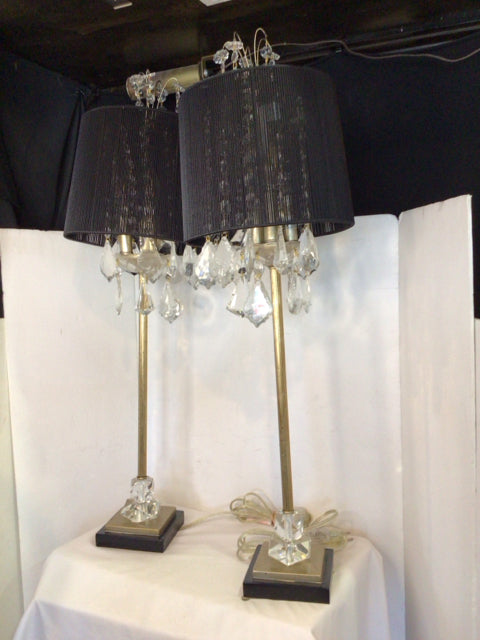 Buffet Black/Gold Crystal Pair Lamp Set