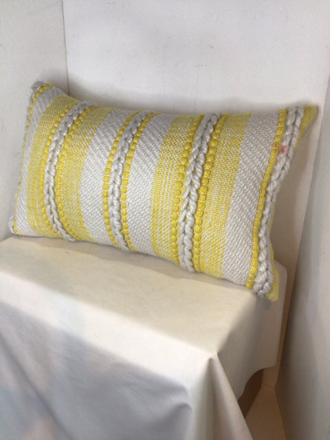 Yellow/White Polyester Woven Stripe Pillow