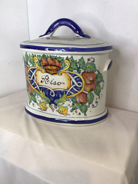 Italian White/Multi Ceramic Fruit Canister