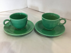 Fiesta Cups/Saucers Green Stoneware Pair Cup Set