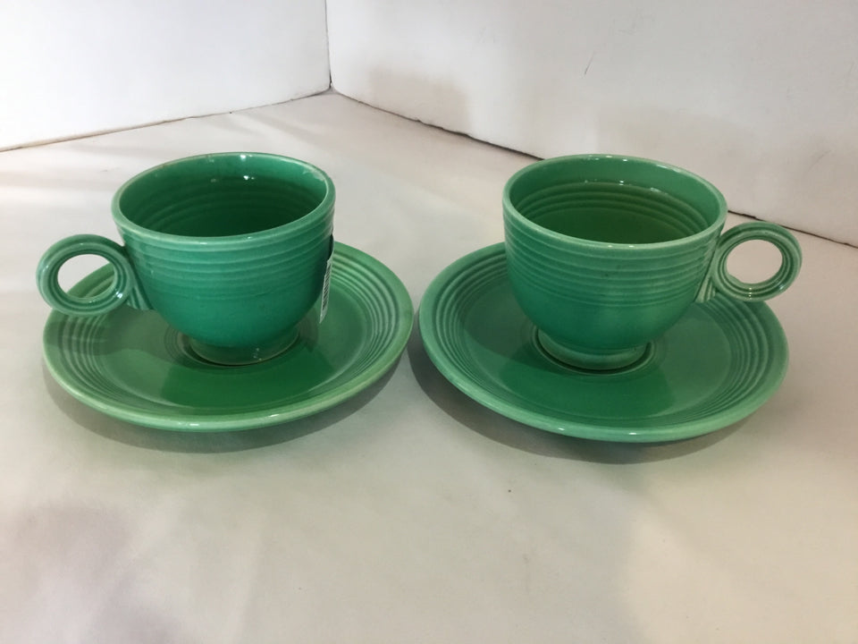 Fiesta Cups/Saucers Green Stoneware Pair Cup Set